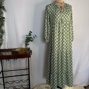 Dokotoo Women’s Chic Long Sleeve Green Geometric Dress Medium